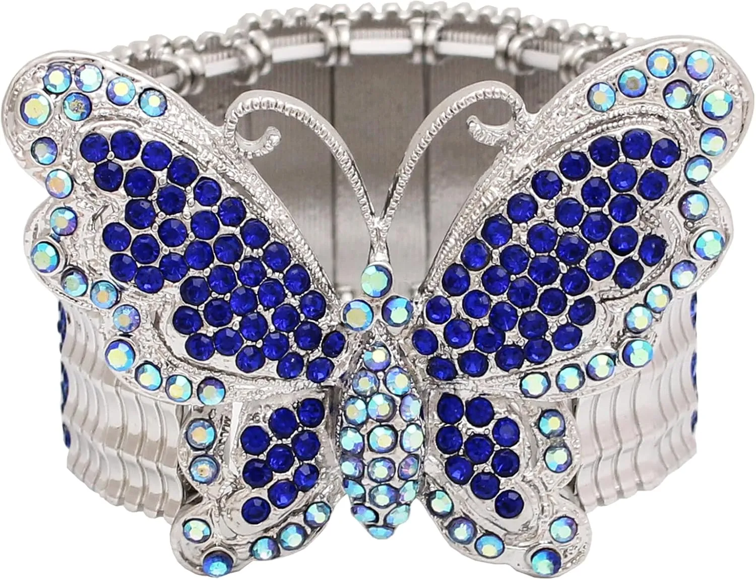 Elegant Wedding Bridal Austrian Crystal Butterfly Shaped Stretch Bangle Elastic Brides Bridesmaid Bracelet Jewelry for Women