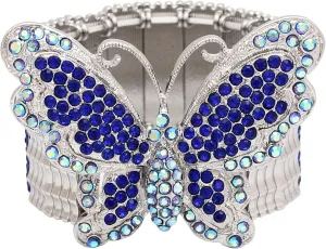 Elegant Wedding Bridal Austrian Crystal Butterfly Shaped Stretch Bangle Elastic Brides Bridesmaid Bracelet Jewelry for Women
