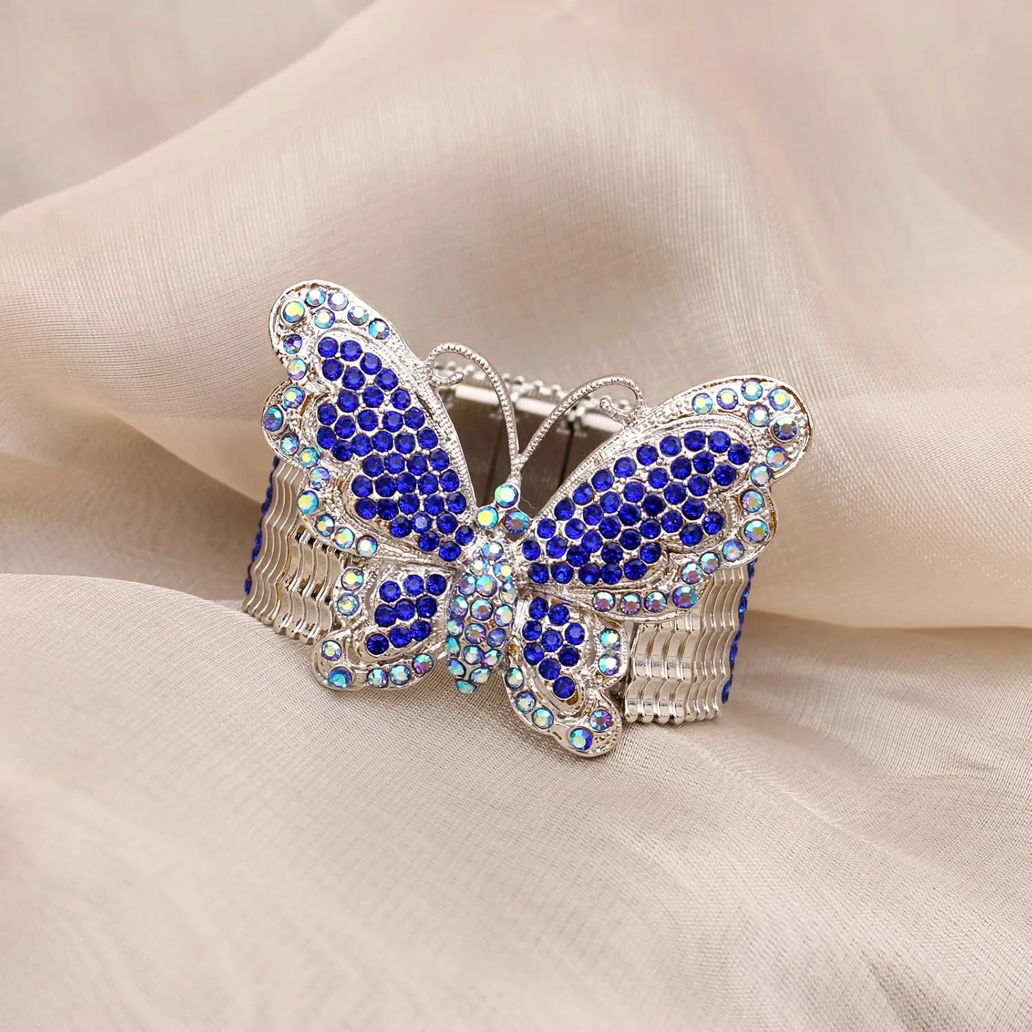 Elegant Wedding Bridal Austrian Crystal Butterfly Shaped Stretch Bangle Elastic Brides Bridesmaid Bracelet Jewelry for Women