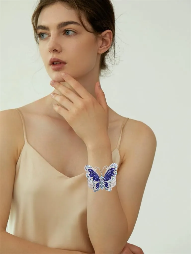 Elegant Wedding Bridal Austrian Crystal Butterfly Shaped Stretch Bangle Elastic Brides Bridesmaid Bracelet Jewelry for Women