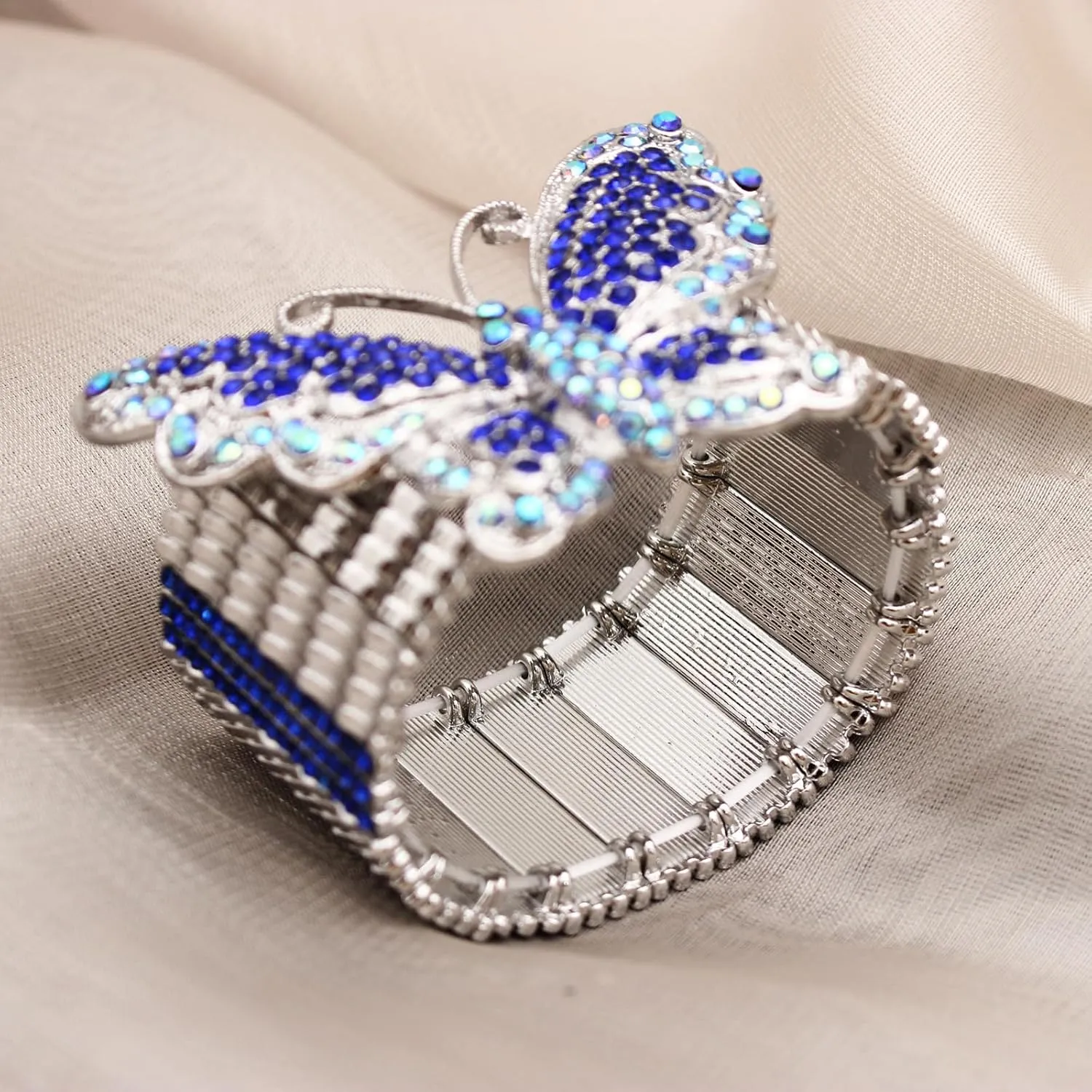 Elegant Wedding Bridal Austrian Crystal Butterfly Shaped Stretch Bangle Elastic Brides Bridesmaid Bracelet Jewelry for Women