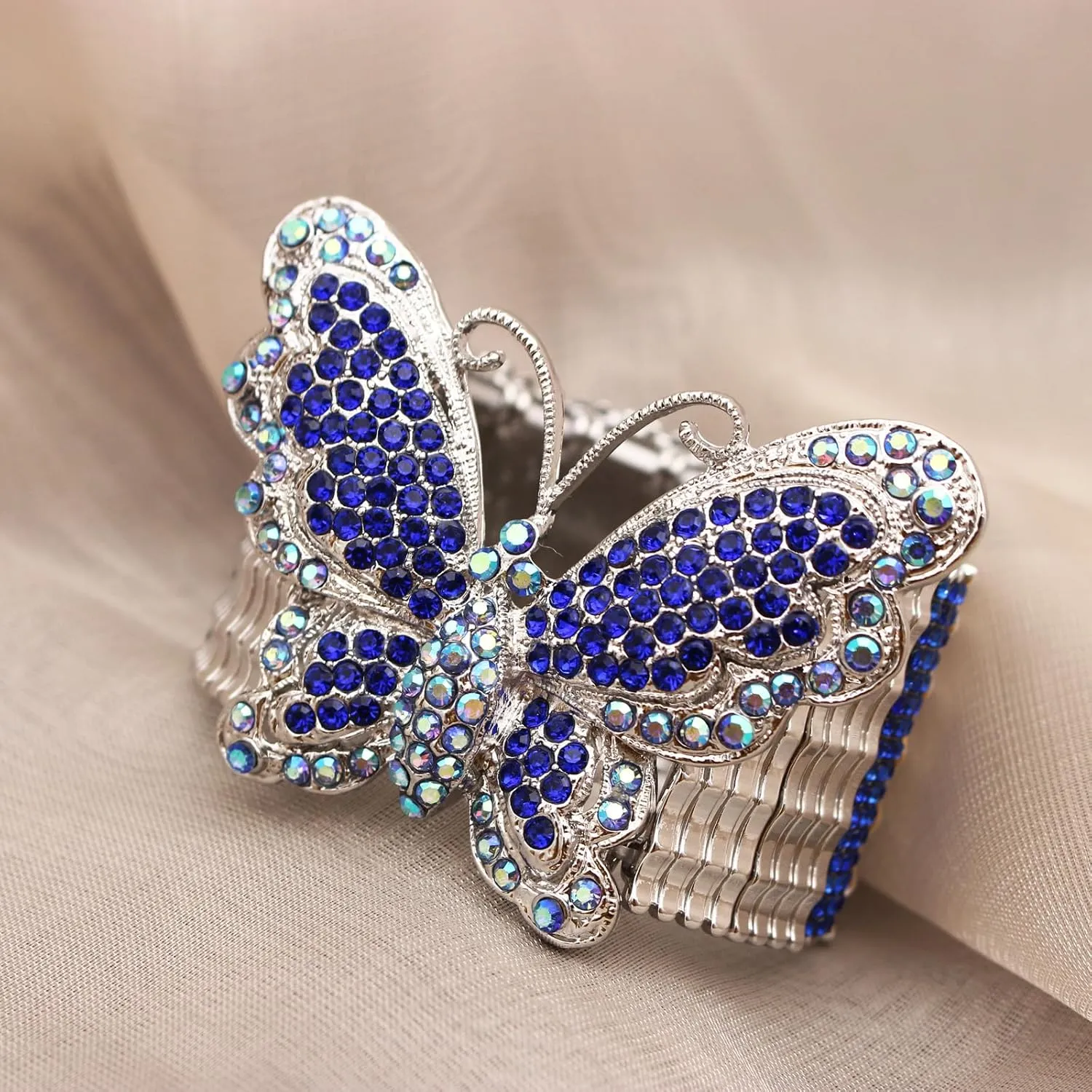 Elegant Wedding Bridal Austrian Crystal Butterfly Shaped Stretch Bangle Elastic Brides Bridesmaid Bracelet Jewelry for Women