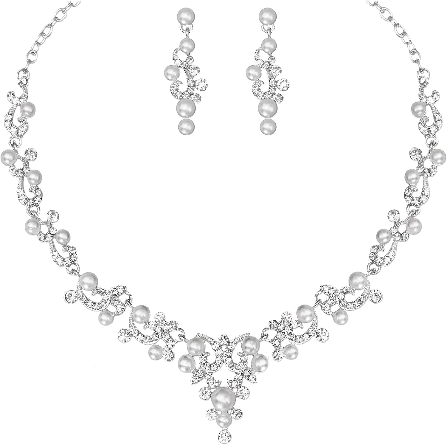 Elegant Wedding Bridal Costume Jewelry Sets Austrian Crystal Statement Necklace Dangle Earrings Set for Brides Bridesmaids