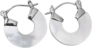 Elegant White Mother Of Pearl Hoop Earrings, Sterling Silver Plated Natural Shell Disc Earrings, Minimalist Beach Jewelry For Women