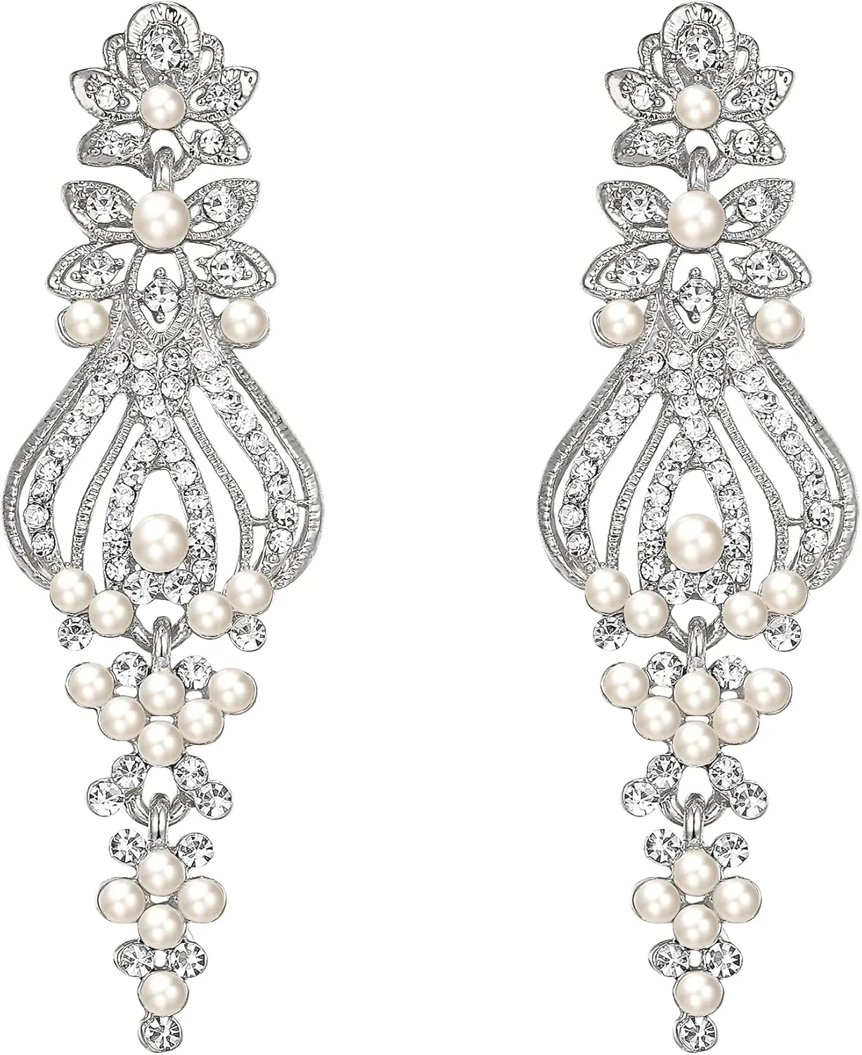 EleQueen Elegant Simulated Pearl Rhinestone Crystal Vintage Style Cluster Chandelier Dangle Earrings for Women Party Prom Clear