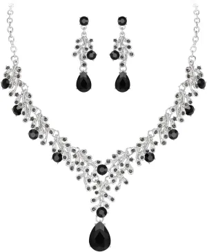 EleQueen Elegant Wedding Costume Crystal Floral Leaf Necklace Dangle Earrings Set for Women, Bridal Jewelry for Bride Bridesmaid Accessories