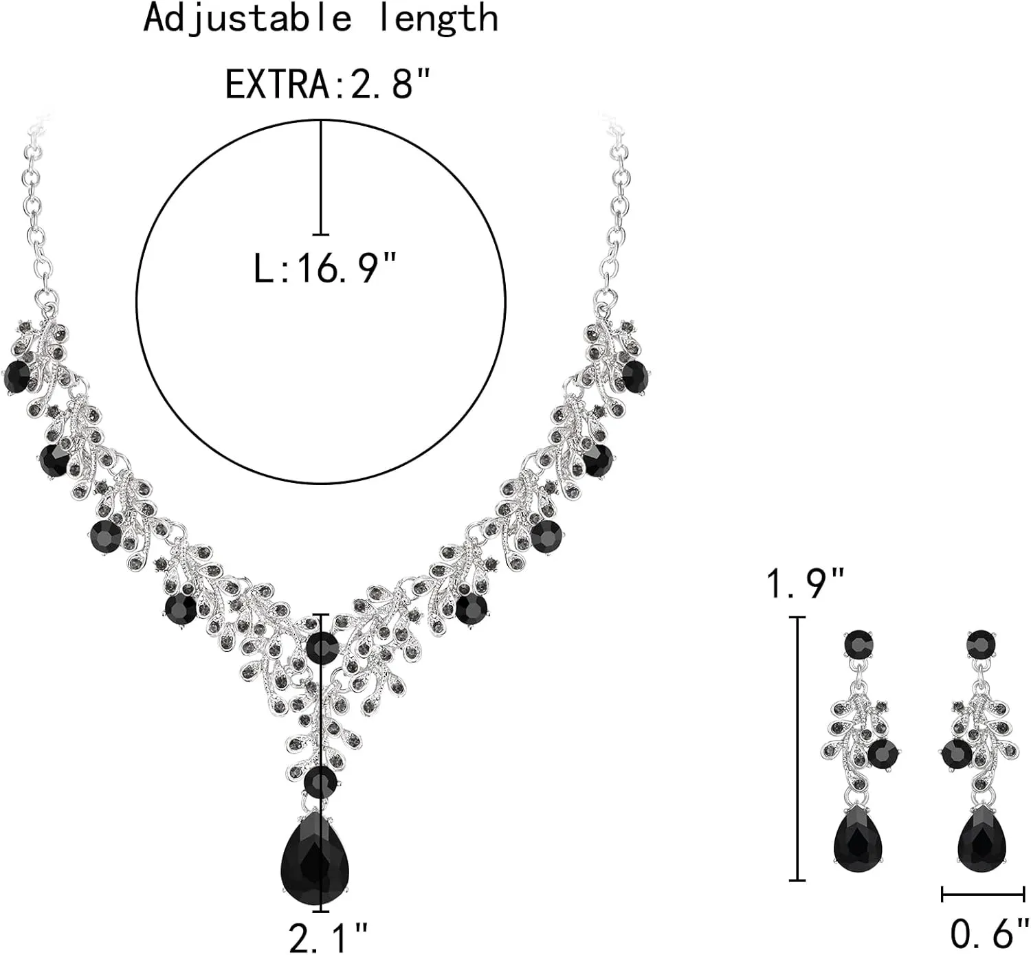 EleQueen Elegant Wedding Costume Crystal Floral Leaf Necklace Dangle Earrings Set for Women, Bridal Jewelry for Bride Bridesmaid Accessories