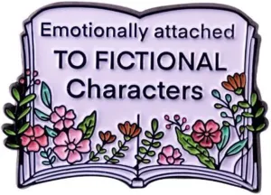 Emotionally Attached Enamel Character Brooch, Metal Badge Lapel Pin, Blooming Flower Enamel Book Brooch, Nerd Bookworm Gift Jewelry Accessory