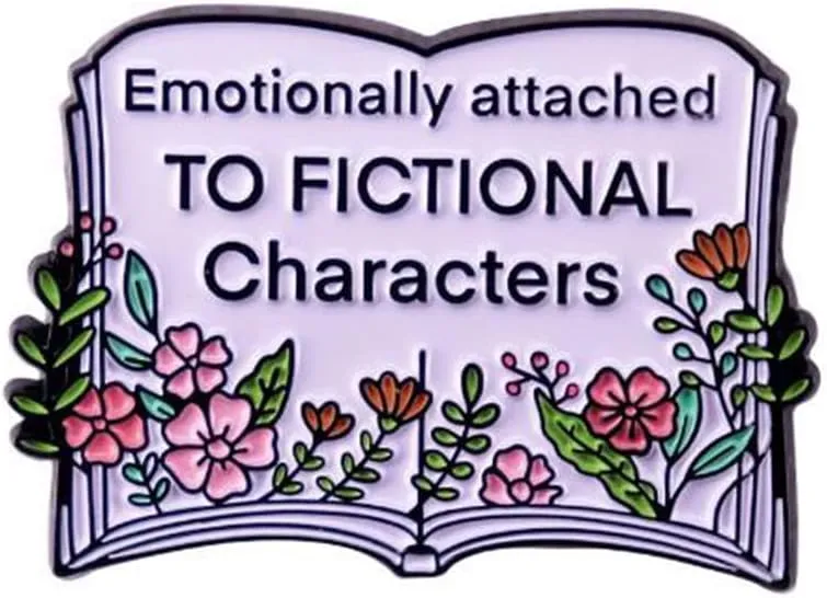 Emotionally Attached Enamel Character Brooch, Metal Badge Lapel Pin, Blooming Flower Enamel Book Brooch, Nerd Bookworm Gift Jewelry Accessory
