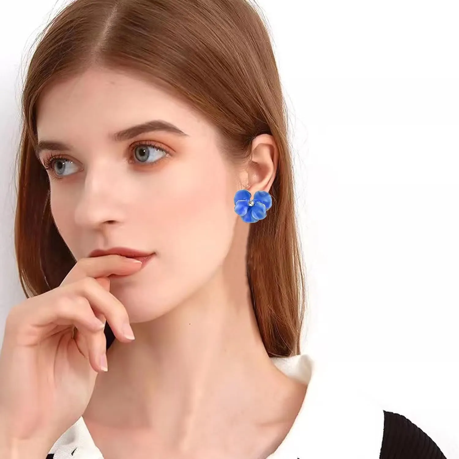 Enamel Drip Oil Orchid Flower Stud Earrings for Women Rhinestone Butterfly Petal Earrings Party Jewelry