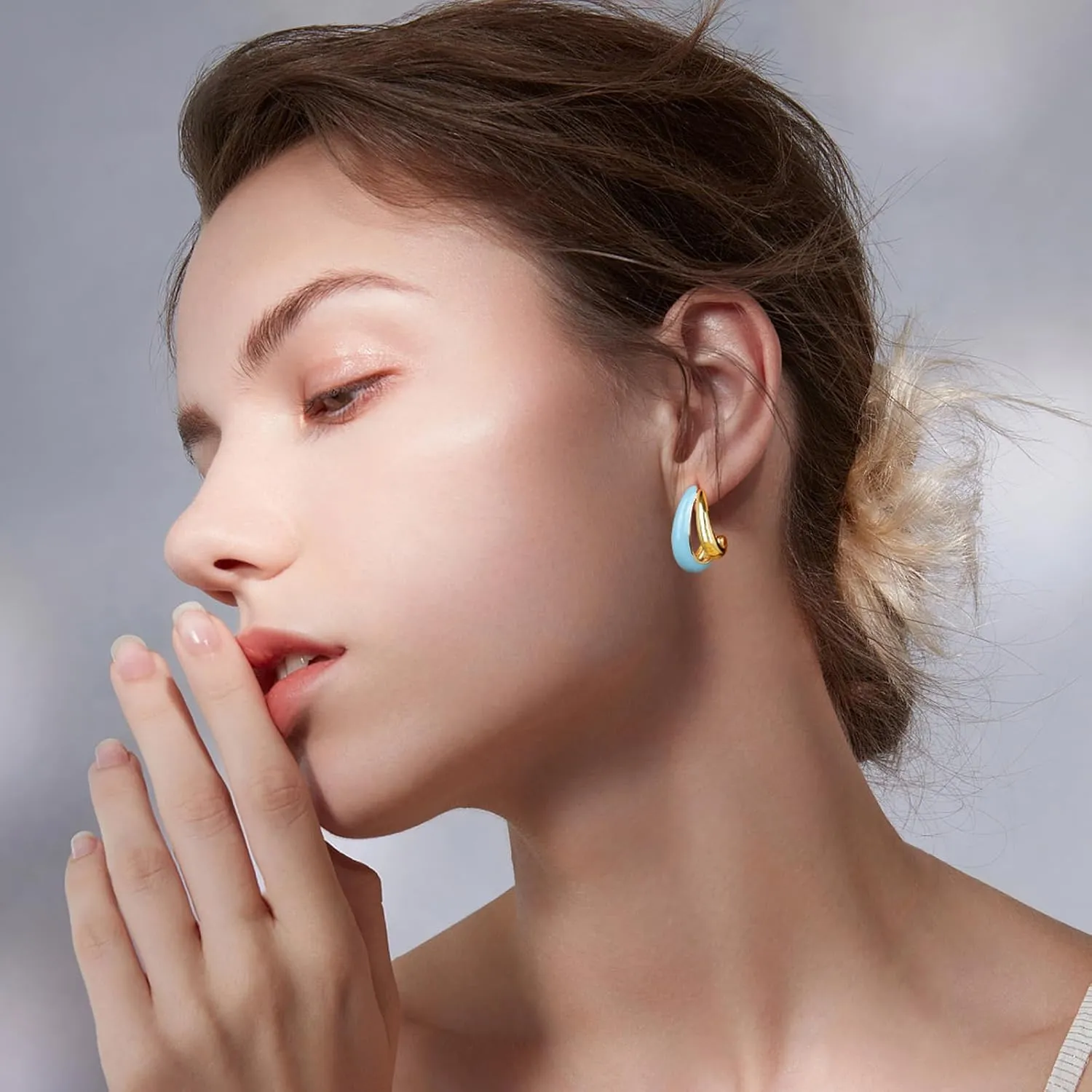 Enamel Earrings for Women 18K Gold Plated Small Hoop Earrings Colored Hypoallergenic Cute Stud Huggie Earrings Blue Boho Jewelry Gift for Girlfriend Wife