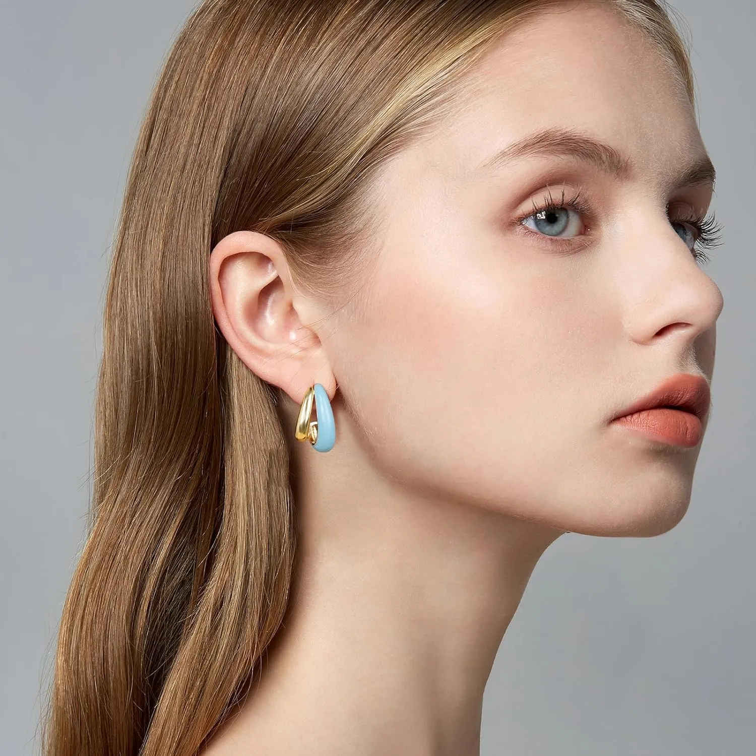 Enamel Earrings for Women 18K Gold Plated Small Hoop Earrings Colored Hypoallergenic Cute Stud Huggie Earrings Blue Boho Jewelry Gift for Girlfriend Wife