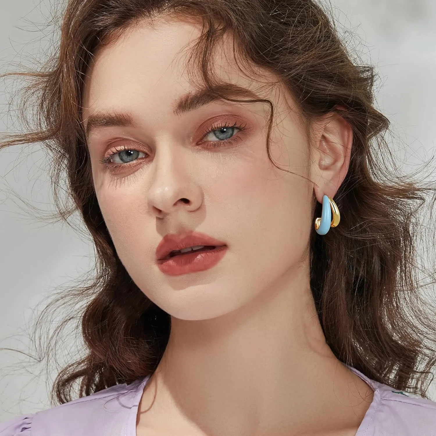 Enamel Earrings for Women 18K Gold Plated Small Hoop Earrings Colored Hypoallergenic Cute Stud Huggie Earrings Blue Boho Jewelry Gift for Girlfriend Wife