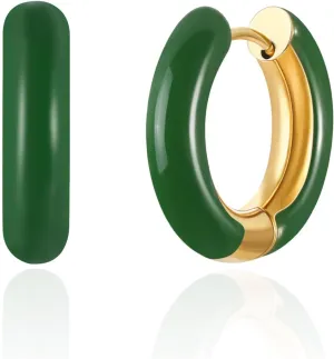 Enamel Hoop Earrings for Women 18K Gold Enamel Huggie Earrings Small Gold Earrings Colorful Cute Jewelry Gift