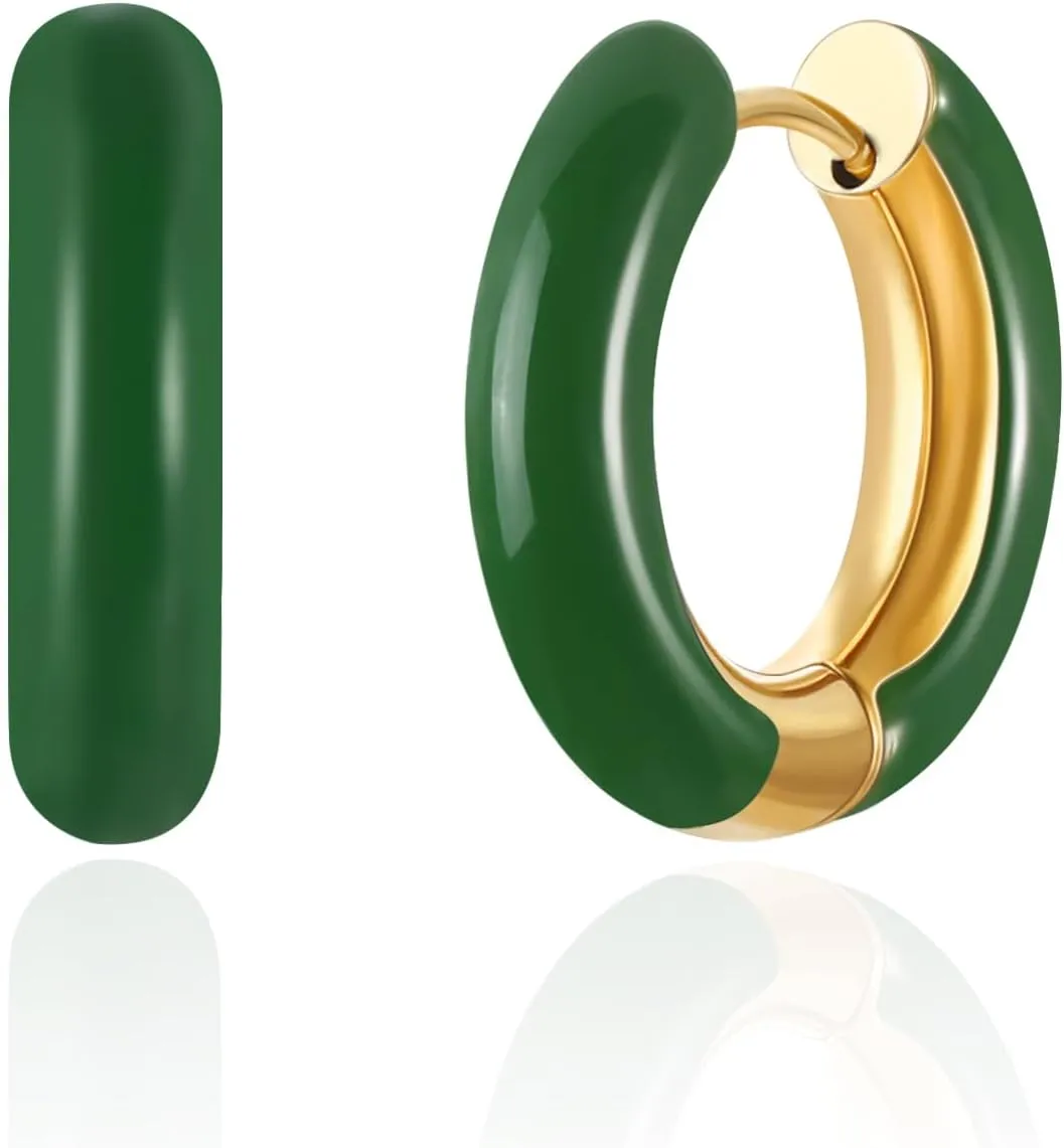 Enamel Hoop Earrings for Women 18K Gold Enamel Huggie Earrings Small Gold Earrings Colorful Cute Jewelry Gift