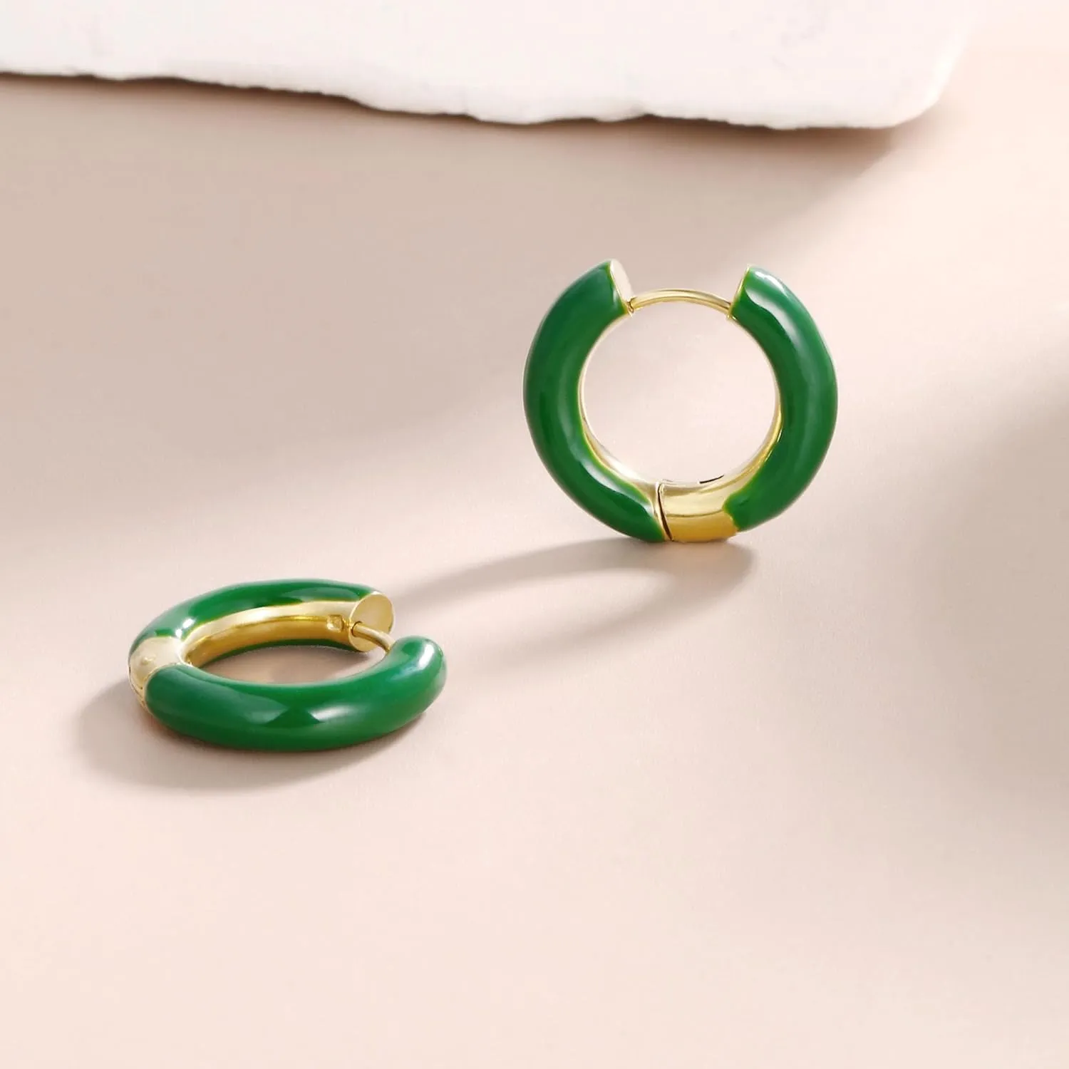 Enamel Hoop Earrings for Women 18K Gold Enamel Huggie Earrings Small Gold Earrings Colorful Cute Jewelry Gift