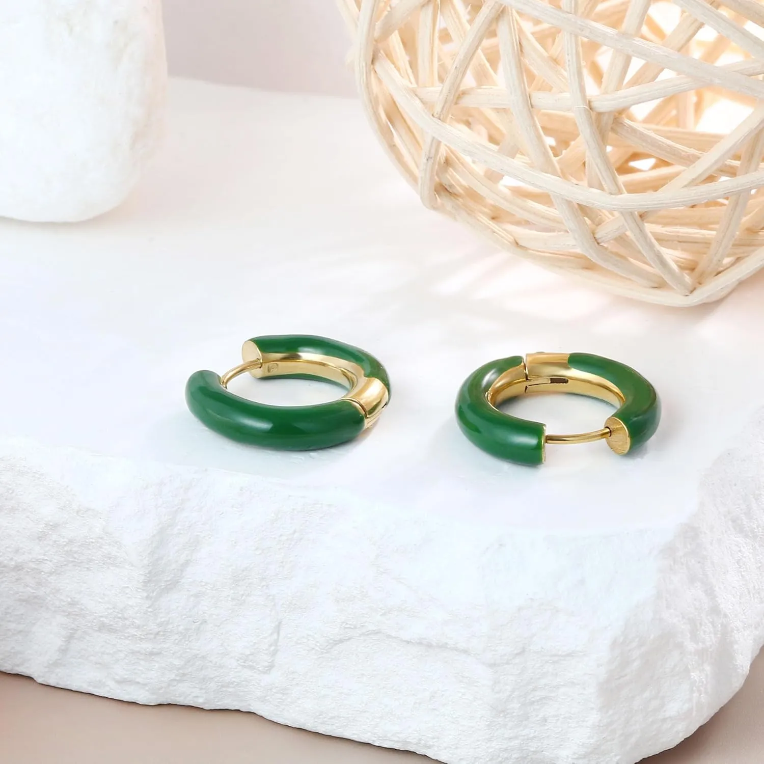 Enamel Hoop Earrings for Women 18K Gold Enamel Huggie Earrings Small Gold Earrings Colorful Cute Jewelry Gift