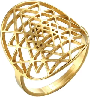 EUEAVAN Adjustable Sri Yantra Chakra Ring Sri Yantra Amulet Talisman Pendant Sacred Geometry Ring Hinduism Symbol Sacred Hindu Ring Meditation Jewelry for Women Men