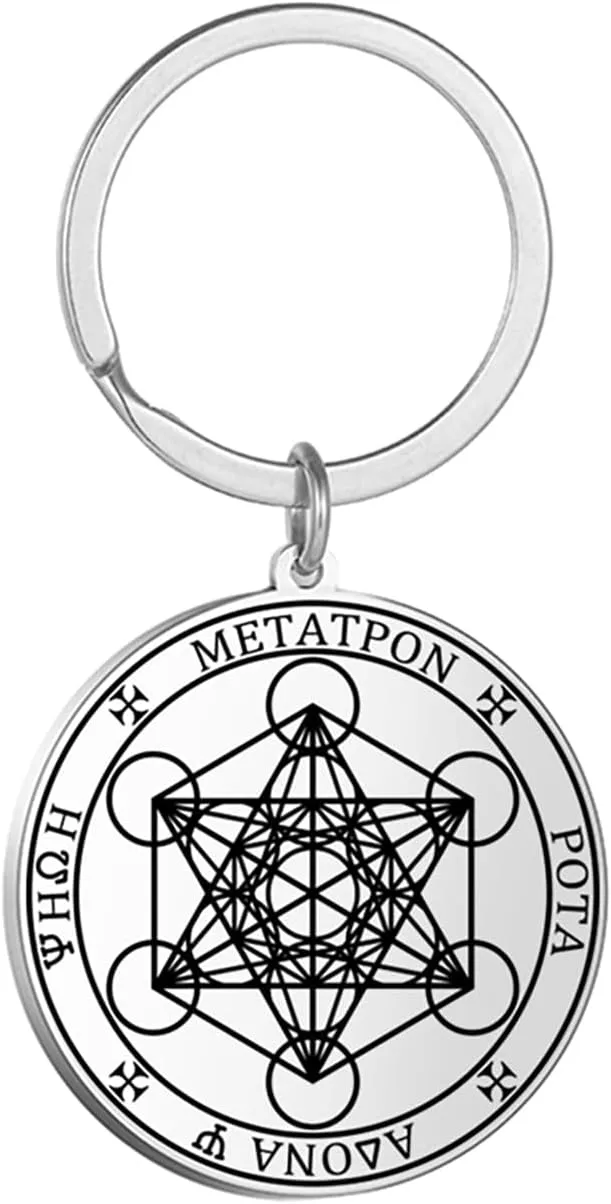 EUEAVAN Metatron Cube Necklace for Men Sacred Geometry Pendant Seals of Archangel Angel Saint Michael Statement Keychain Spiritual Protection Talisman Religiou Jewelry