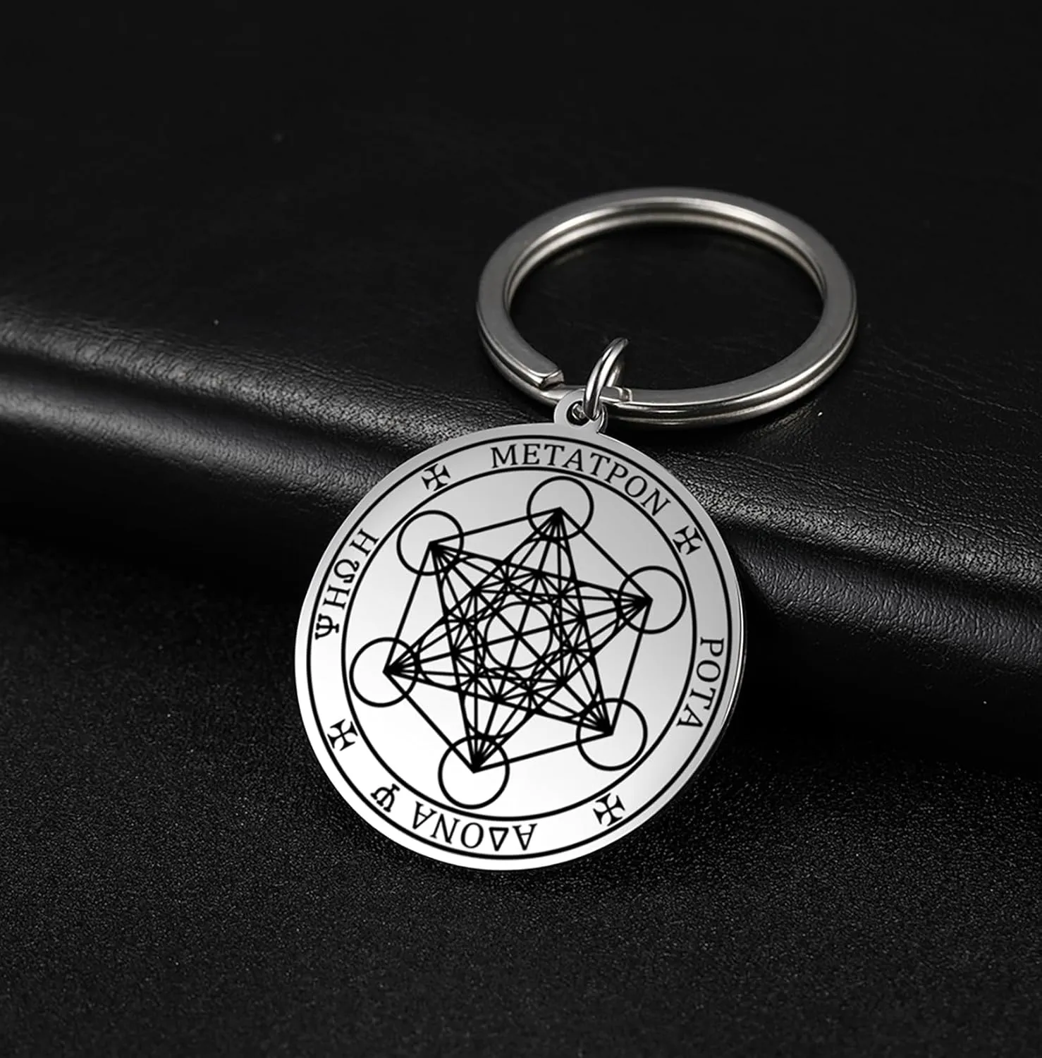 EUEAVAN Metatron Cube Necklace for Men Sacred Geometry Pendant Seals of Archangel Angel Saint Michael Statement Keychain Spiritual Protection Talisman Religiou Jewelry
