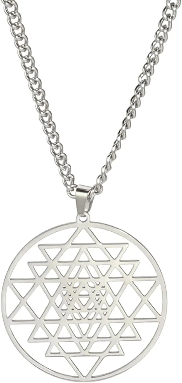 EUEAVAN Sri Yantra Chakra Necklace for Women and Men Sri Yantra Amulet Talisman Pendant Sacred Geometry Necklace Hinduism Symbol Sacred Hindu Meditation Jewelry