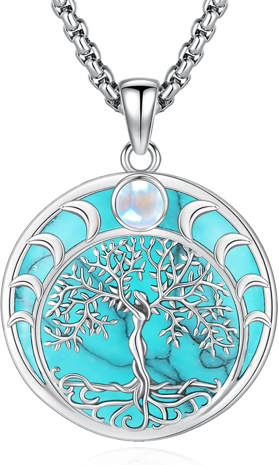 Eusense Nudo De Bruja Plata 925 Original Witches Knot Necklace Tetragrammaton Hecate Triple Moon Goddess Lilith Jewelry Pentagram Pendant for Women Men
