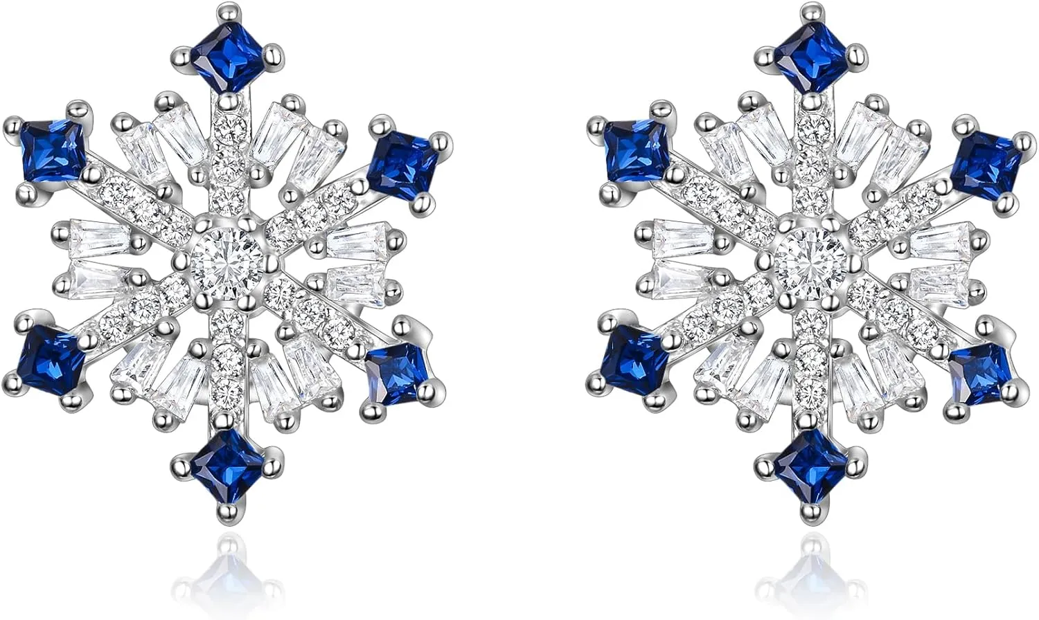 EVER FAITH 925 Sterling Silver Blue Cubic Zirconia Winter Snowflake Flower Elegant Sapphire Color Stud Earrings