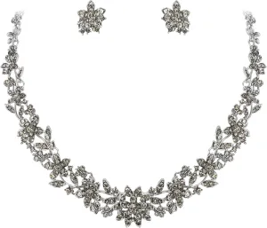 EVER FAITH Bridal Austrian Crystal Jewelry Set, Elegant Cluster Flower Leaf Necklace Earrings Set for Women