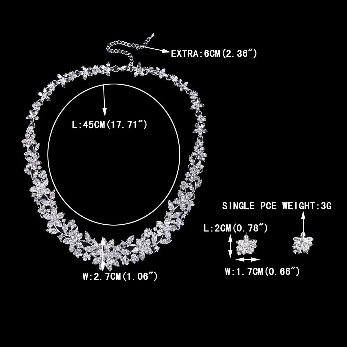 EVER FAITH Bridal Austrian Crystal Jewelry Set, Elegant Cluster Flower Leaf Necklace Earrings Set for Women