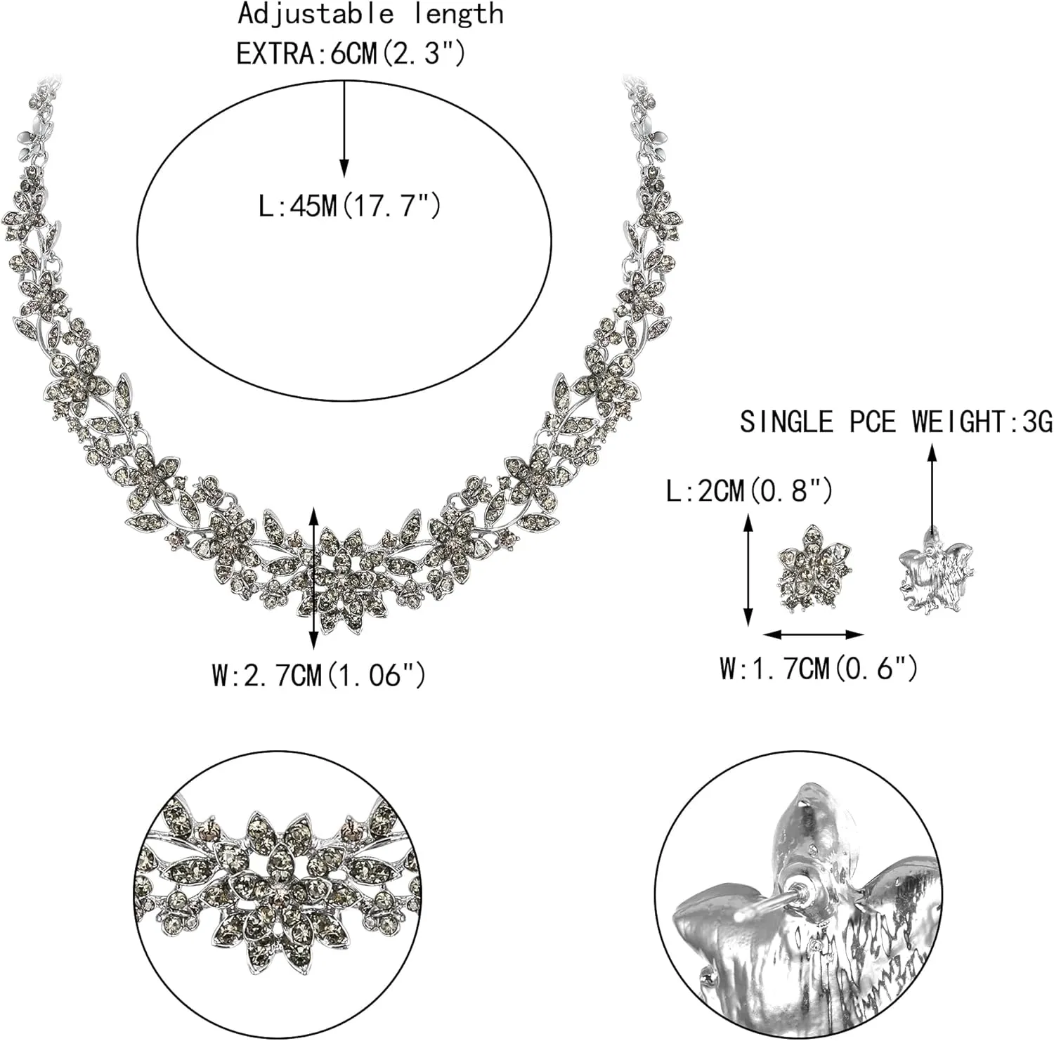 EVER FAITH Bridal Austrian Crystal Jewelry Set, Elegant Cluster Flower Leaf Necklace Earrings Set for Women