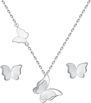 EVER FAITH Bridal Jewelry 925 Sterling Silver Elegant Butterfly Insect Adjustable Pendant Necklace Stud Earrings Set
