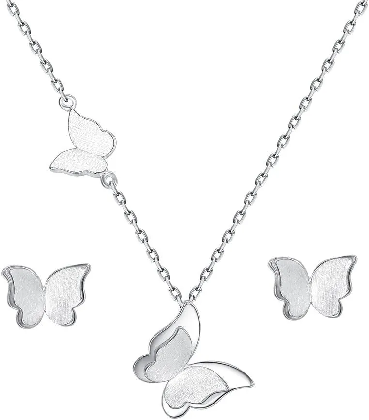 EVER FAITH Bridal Jewelry 925 Sterling Silver Elegant Butterfly Insect Adjustable Pendant Necklace Stud Earrings Set