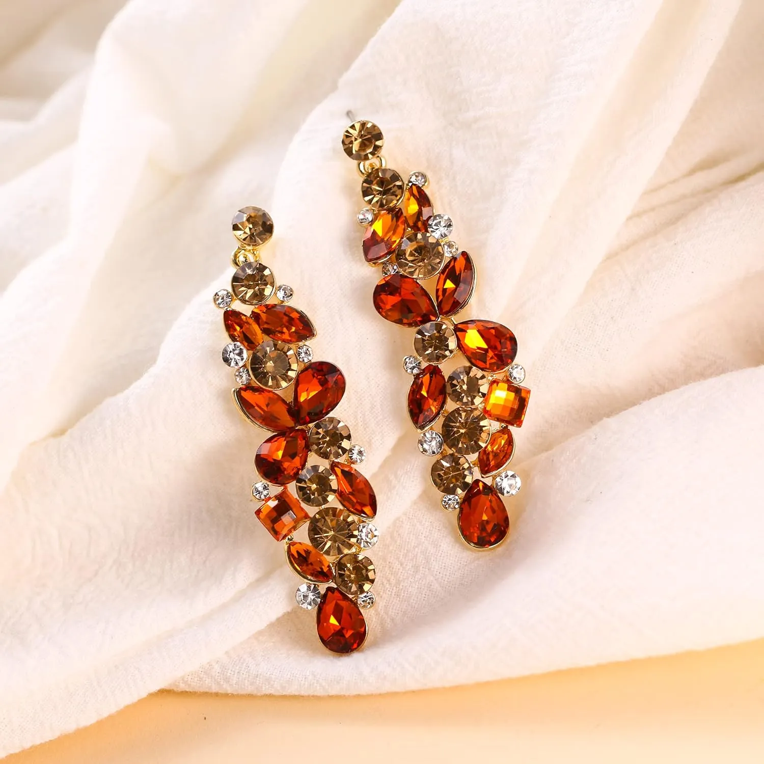 EVER FAITH Bridal Tear Drop Flower Cluster Dangle Earrings Crystal Rhinestone