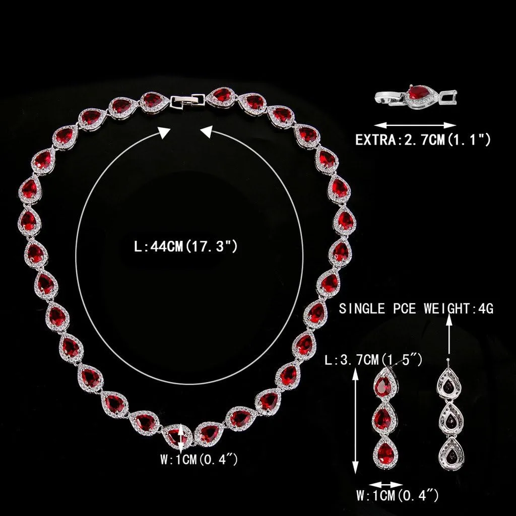 EVER FAITH Gorgeous CZ Birthstone Elegant Tear Drop Bridal Necklace Earrings Bracelet Jewerly Set for Women
