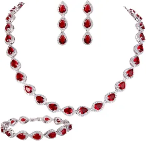 EVER FAITH Gorgeous CZ Birthstone Elegant Tear Drop Bridal Necklace Earrings Bracelet Jewerly Set for Women