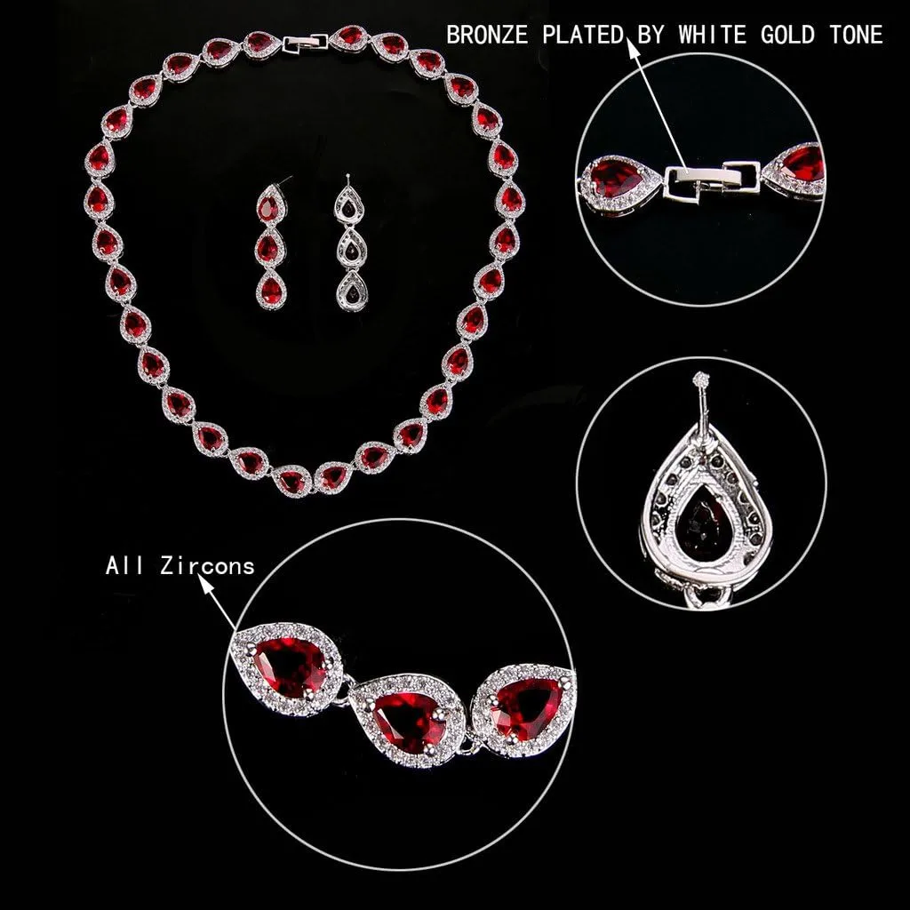 EVER FAITH Gorgeous CZ Birthstone Elegant Tear Drop Bridal Necklace Earrings Bracelet Jewerly Set for Women