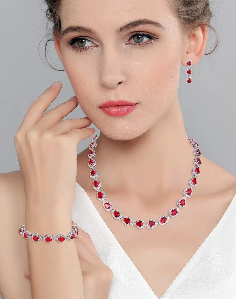 EVER FAITH Gorgeous CZ Birthstone Elegant Tear Drop Bridal Necklace Earrings Bracelet Jewerly Set for Women