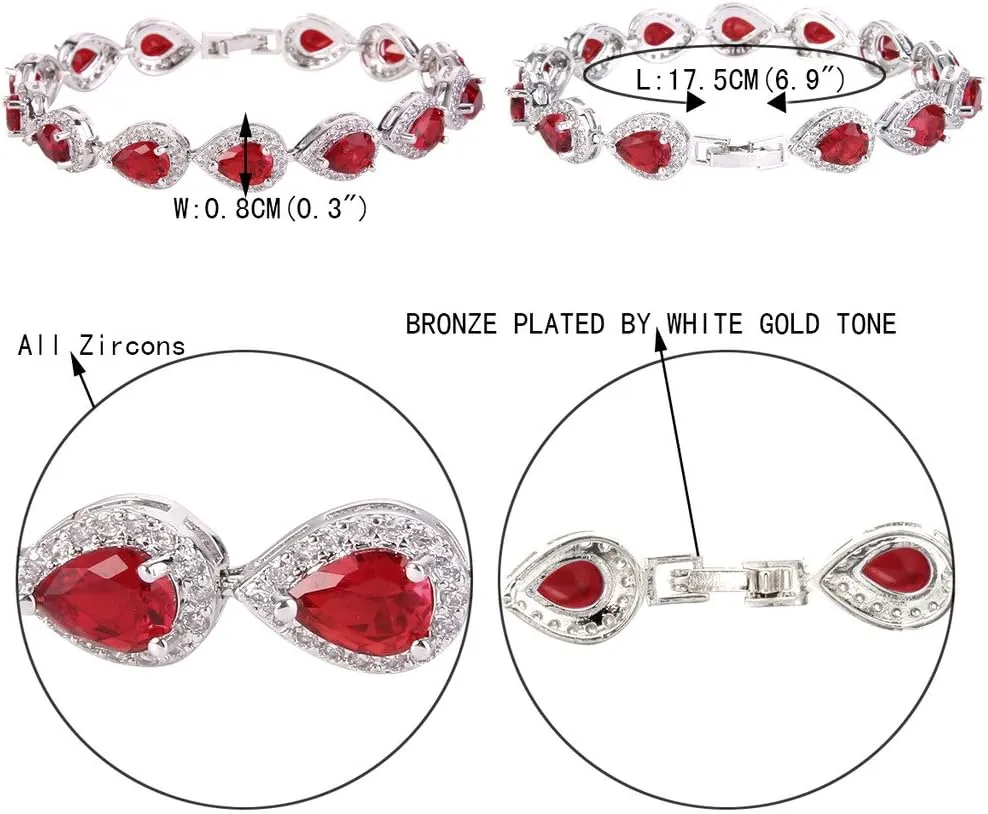 EVER FAITH Gorgeous CZ Birthstone Elegant Tear Drop Bridal Necklace Earrings Bracelet Jewerly Set for Women
