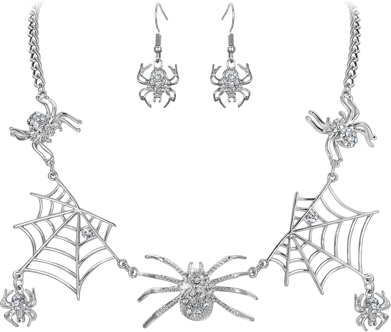 EVER FAITH Halloween Jewelry Accessory Austrian Crystal Vivid Spiders Web Cool Animal Necklace Earrings Set