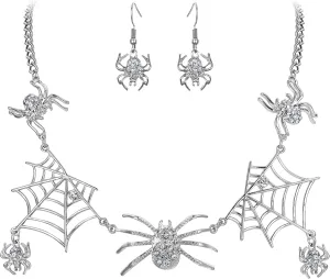 EVER FAITH Halloween Jewelry Accessory Austrian Crystal Vivid Spiders Web Cool Animal Necklace Earrings Set