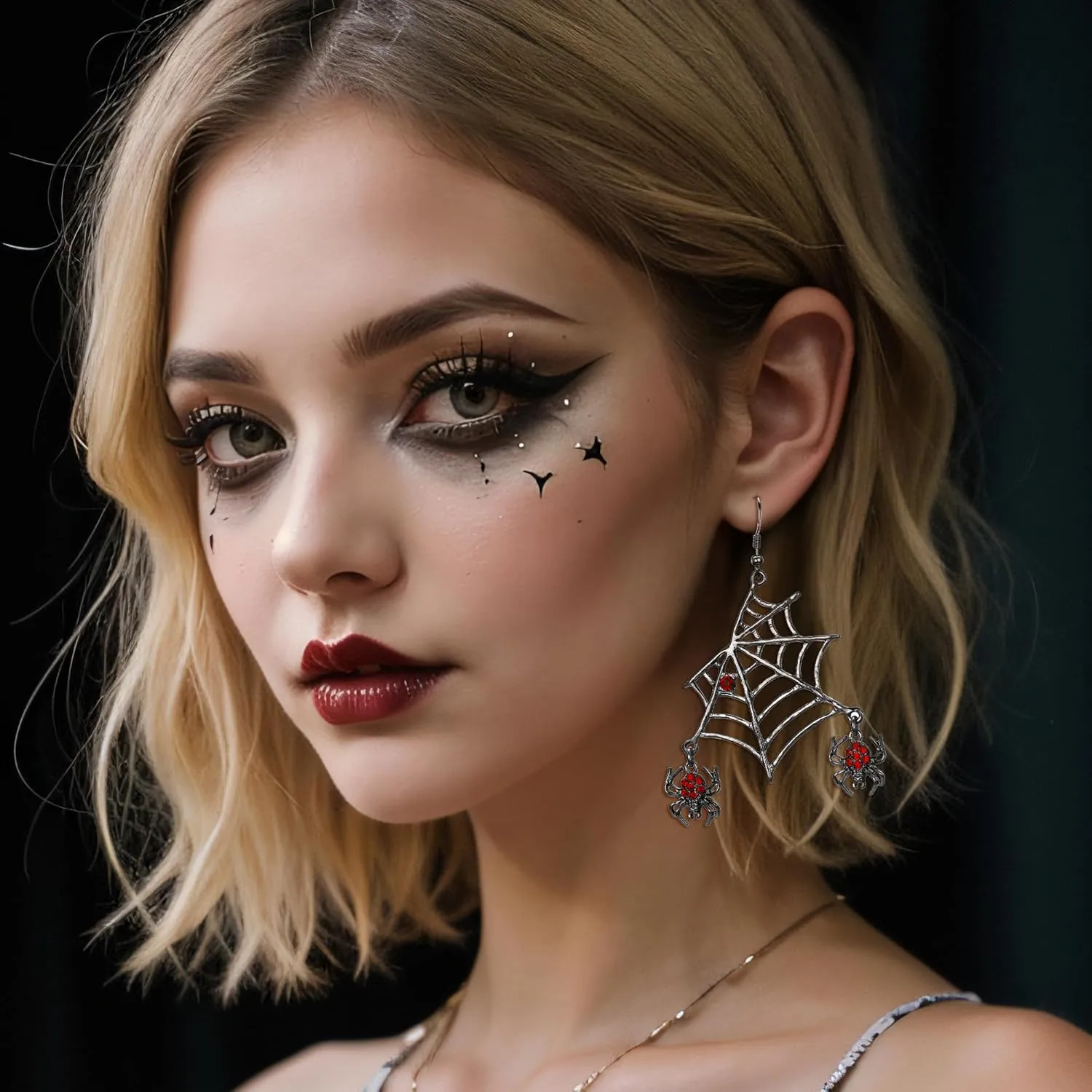 EVER FAITH Miraculous Halloween Jewelry Austrian Crystal Vivid Spider Hollow Web Animal Hook Earrings