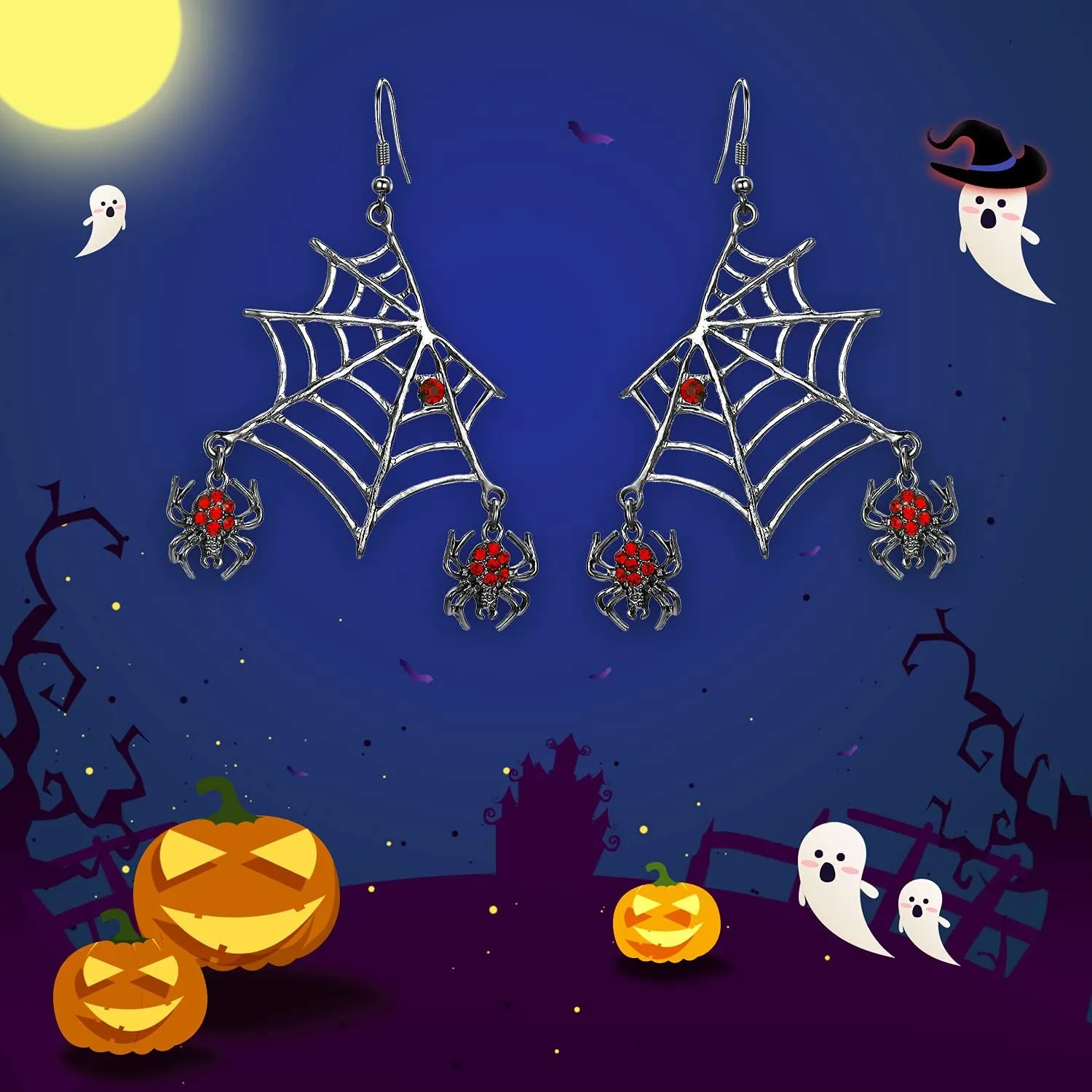 EVER FAITH Miraculous Halloween Jewelry Austrian Crystal Vivid Spider Hollow Web Animal Hook Earrings