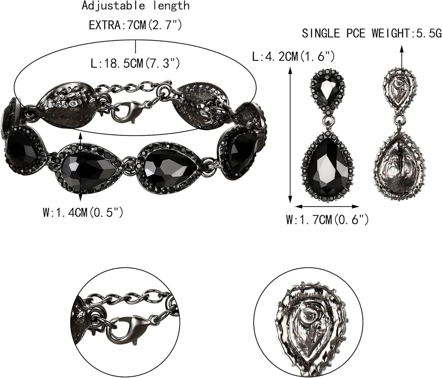 EVER FAITH Sparkly Crystal Elegant Bridal Prom Pear Shaped Drop Pierced Earrings Bracelet Set