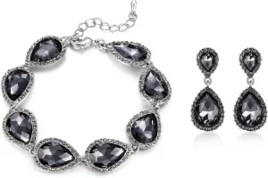 EVER FAITH Sparkly Crystal Elegant Bridal Prom Pear Shaped Drop Pierced Earrings Bracelet Set