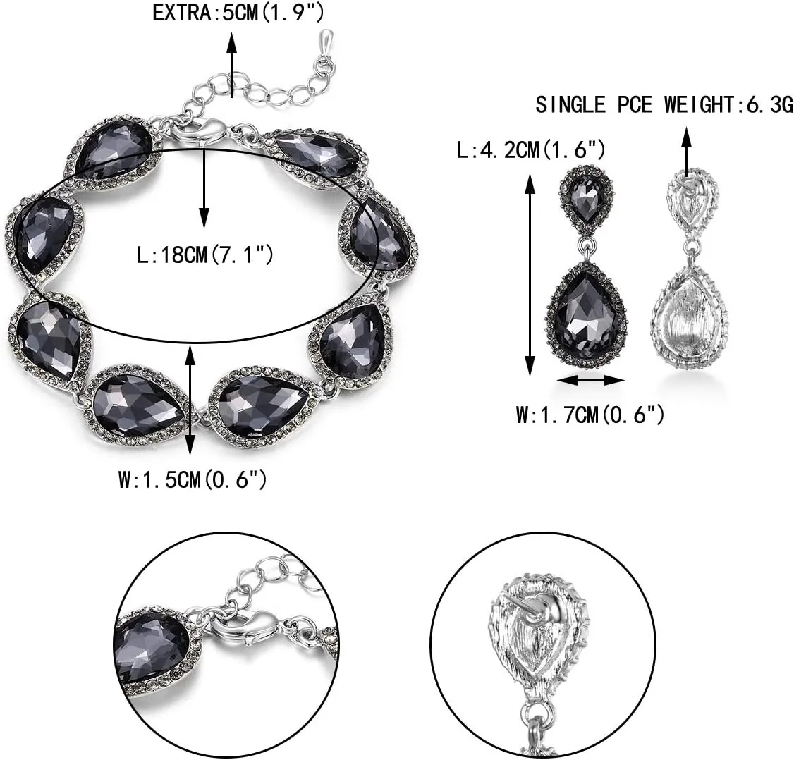 EVER FAITH Sparkly Crystal Elegant Bridal Prom Pear Shaped Drop Pierced Earrings Bracelet Set