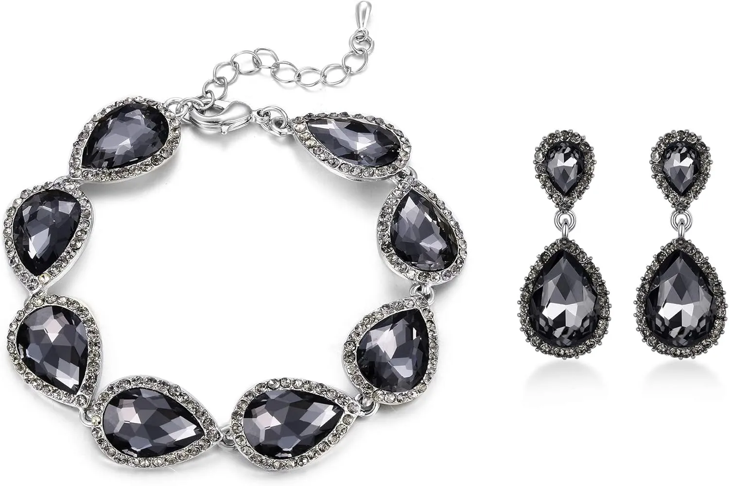 EVER FAITH Sparkly Crystal Elegant Bridal Prom Pear Shaped Drop Pierced Earrings Bracelet Set