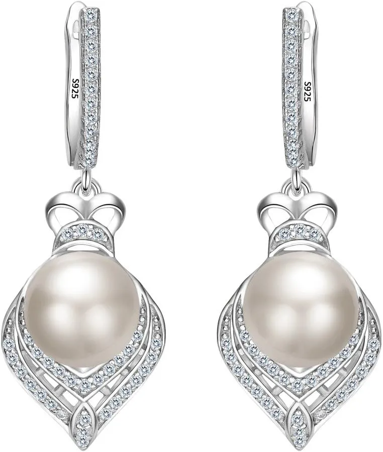 EVER FAITH Women's 925 Sterling Silver CZ AAA 9MM Freshwater Cultured Pearl Elegant Floral Earrings Clear