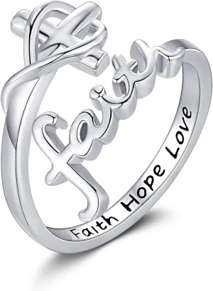 Faith Cross Rings for Women 925 Sterling Silver Faith Hope Love Ring Cross Jewelry Fine Gifts for Women