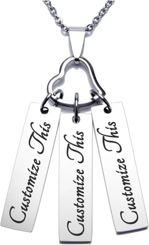 Fanery Sue Personalized Bar Necklace Custom Engraved Name Love Gift Heart Charm Necklace for Her,Mom,Wife
