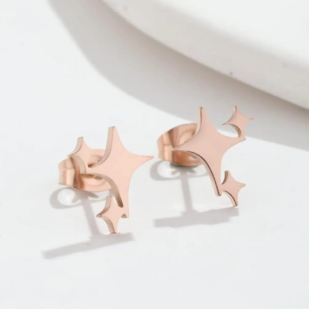 Fashion Cross Stars Cartilage Stud Earrings Stainless Steel Starburst Studs Earring for Women Teen Girls Cute Jewelry Gifts
